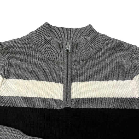 Hanna Andersson Sweater Zipper Mock Neck Stripes 100% Cotton Gray 140cm/US10 - Picture 3 of 7